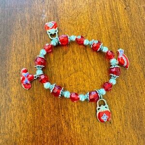 Red and silver charm bracelet
